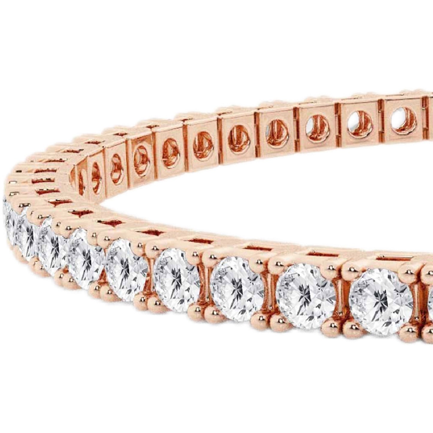 Rose gold bracelet with clear gemstones on a white background