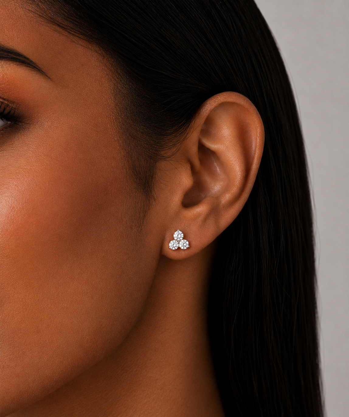 Three Stone Cluster Lab Diamond Stud Earrings