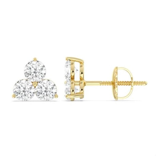 Three Stone Cluster Diamond Stud Earrings