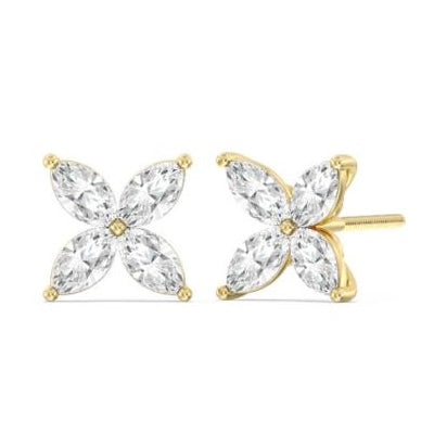 Marquise 4 Petal Cluster Diamond Stud Earrings