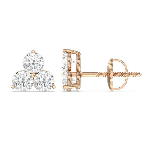 Three Stone Cluster Diamond Stud Earrings