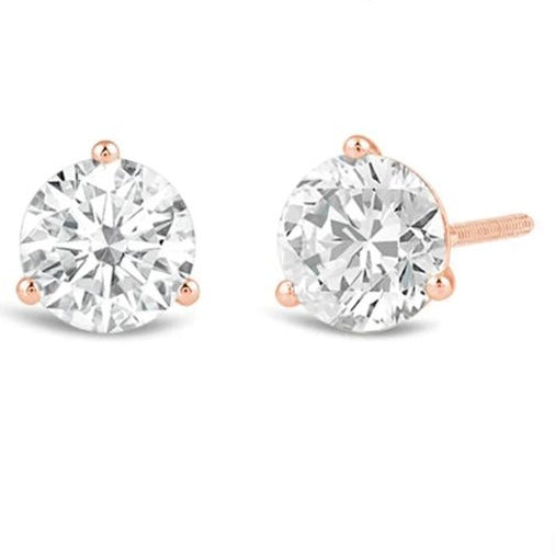 Round Diamond Three Prong Martini Stud Earrings