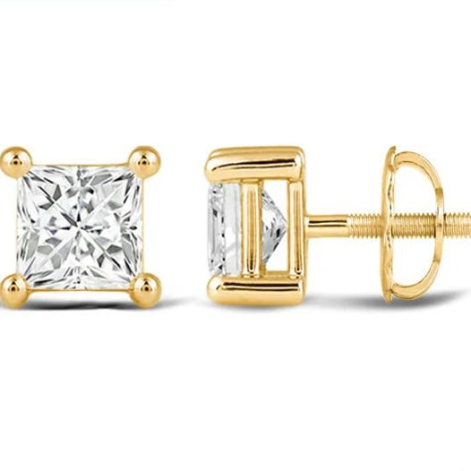 Princess Brilliant Cut Diamond 4 Prong Stud Earrings