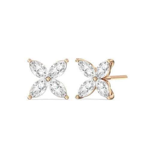 Marquise 4 Petal Cluster Diamond Stud Earrings