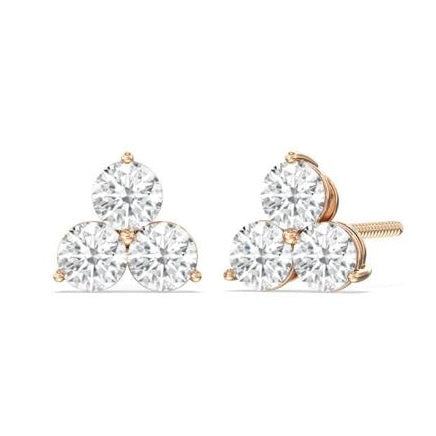 Three Stone Cluster Diamond Stud Earrings