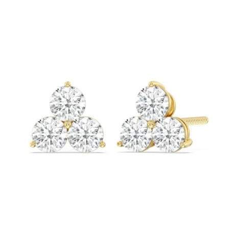 Three Stone Cluster Lab Diamond Stud Earrings