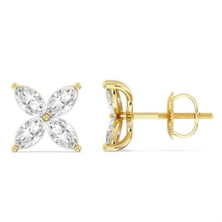 Marquise 4 Petal Cluster Diamond Stud Earrings