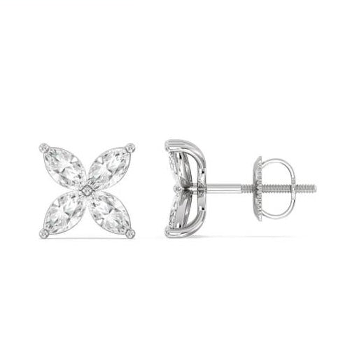 Marquise 4 Petal Cluster Diamond Stud Earrings