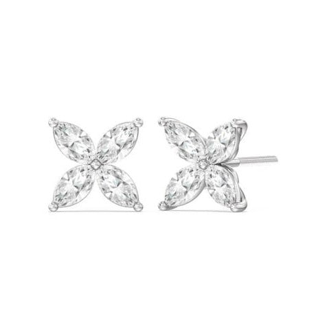 Marquise 4 Petal Cluster Diamond Stud Earrings