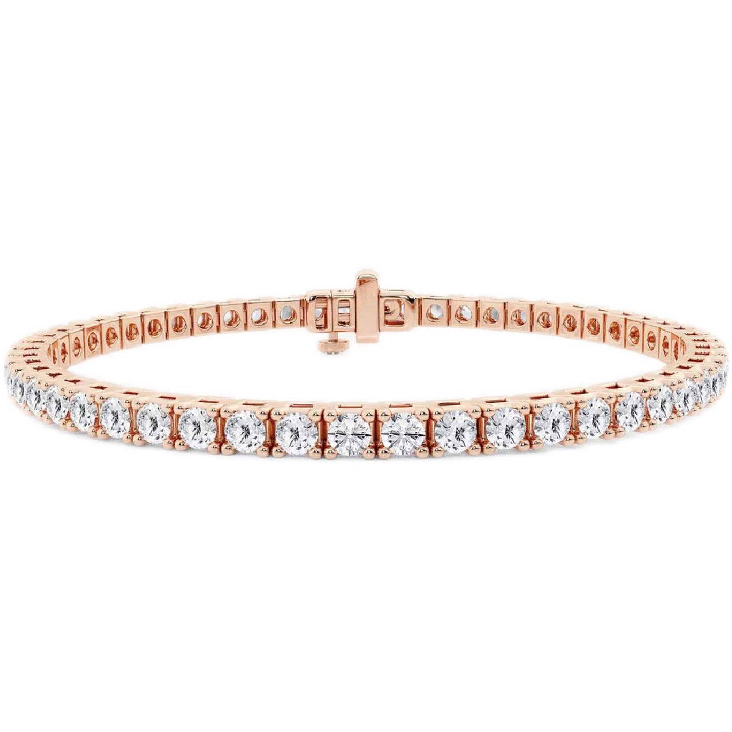 Rose gold bracelet with diamonds on a white background