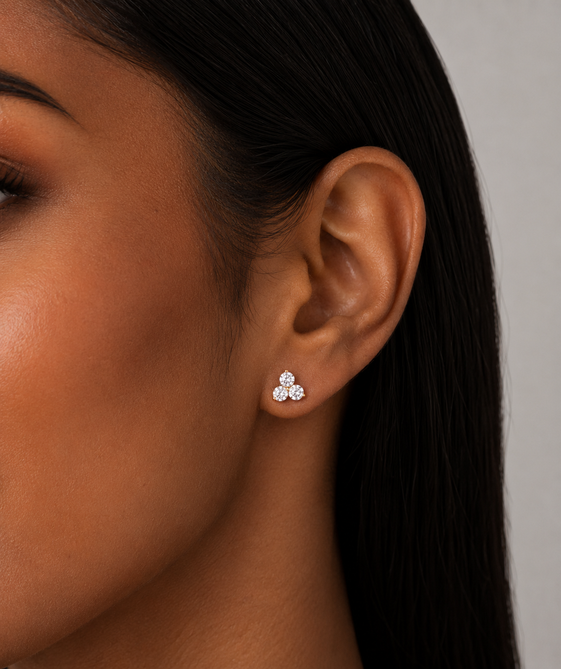 Three Stone Cluster Lab Diamond Stud Earrings