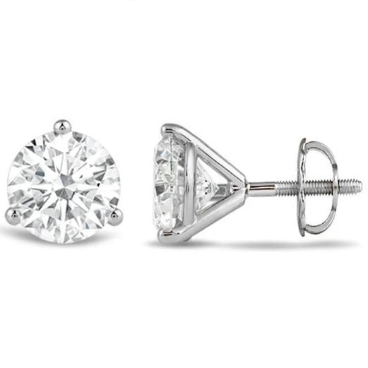 Round Diamond Three Prong Martini Stud Earrings