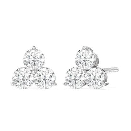 Three Stone Cluster Diamond Stud Earrings