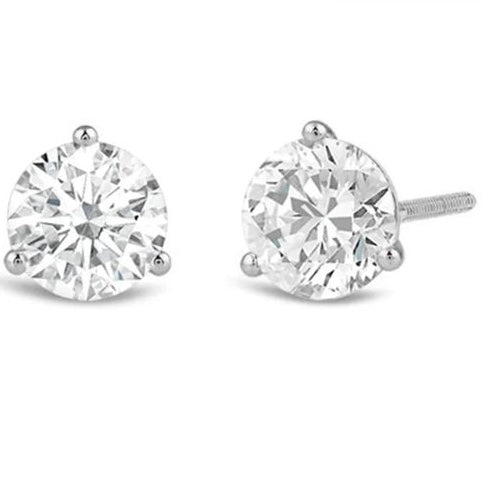 Round Diamond Three Prong Martini Stud Earrings