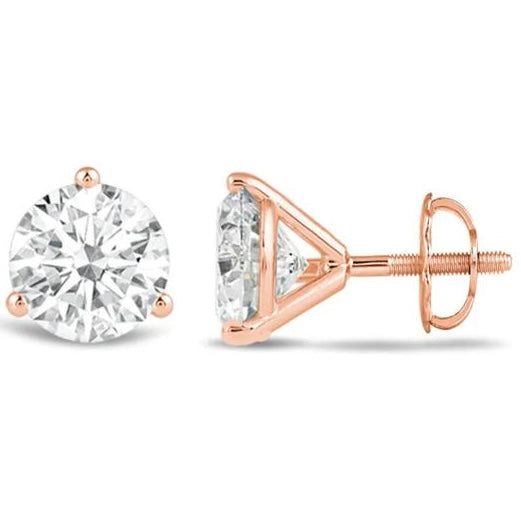 Round Diamond Three Prong Martini Stud Earrings