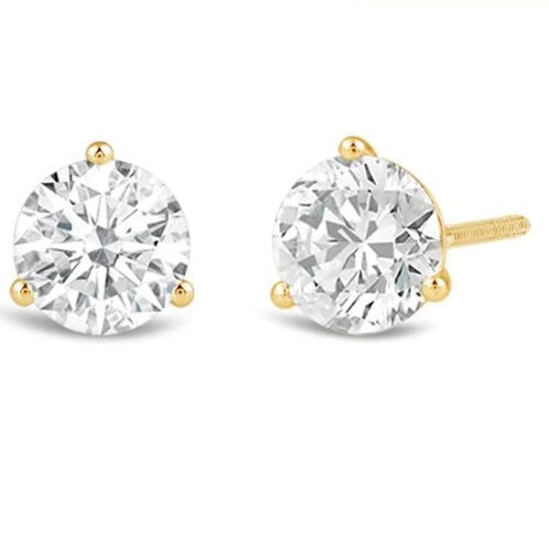 Round Diamond Three Prong Martini Stud Earrings