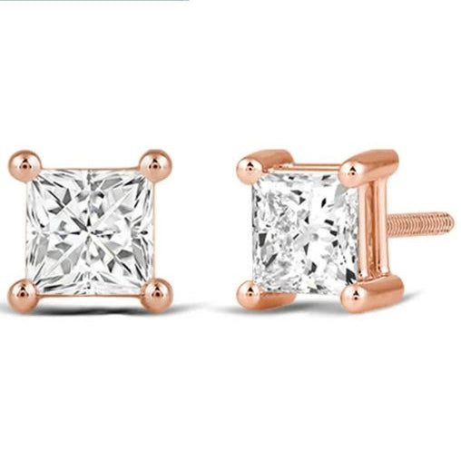 Princess Brilliant Cut Diamond 4 Prong Stud Earrings