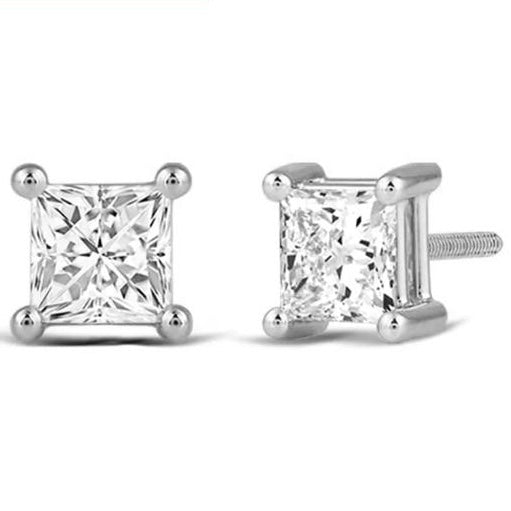 Princess Brilliant Cut Diamond 4 Prong Stud Earrings