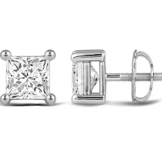 Princess Brilliant Cut Diamond 4 Prong Stud Earrings