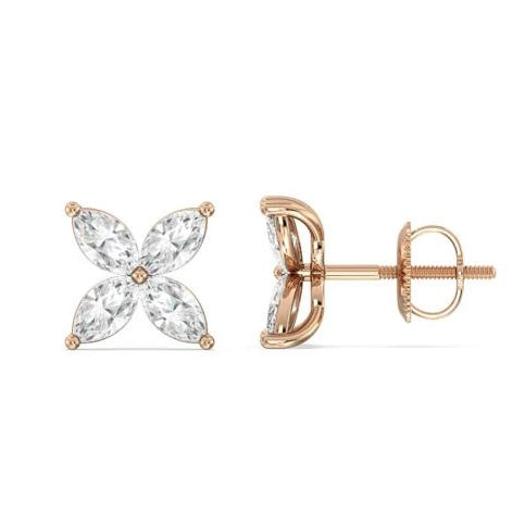 Marquise 4 Petal Cluster Diamond Stud Earrings